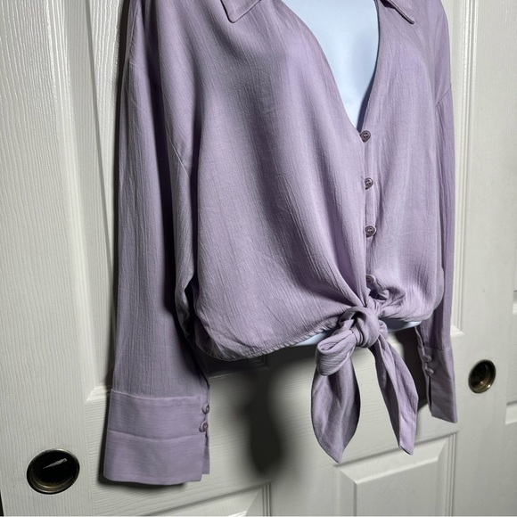 Zara Shirt Womens Small Lavender Front Tie Knot Blouse Crop Lightweight Boho - Picture 6 of 14